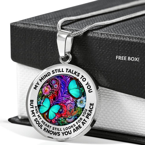 AG2608001 My Mind Still Talks To You Turquoise Butterflies Flower Luxury Necklace with Back Engraving
