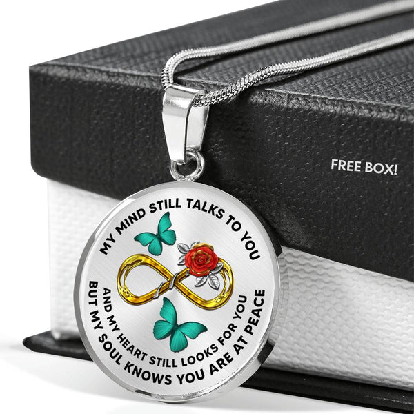JL2107010 My Mind Still Talks To You  Turquoise Butterflies Rose Infinity Golden Luxury Necklace with Back Engraving