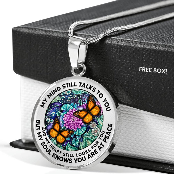 AG2608017 My Mind Still Talks To You Orange Monarch Butterflies Flower Luxury Necklace with Back Engraving