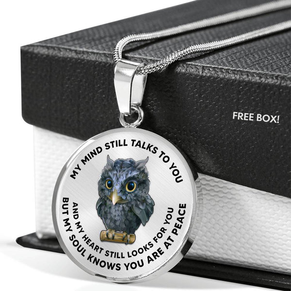 My Mind Still Talks To You Owl Luxury Necklace with Back Engraving