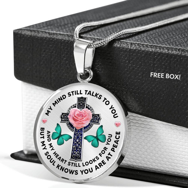 JL2007008 My Mind Still Talks To You Turquoise Butterflies Rose Cross And Galaxy Luxury Necklace with Back Engraving