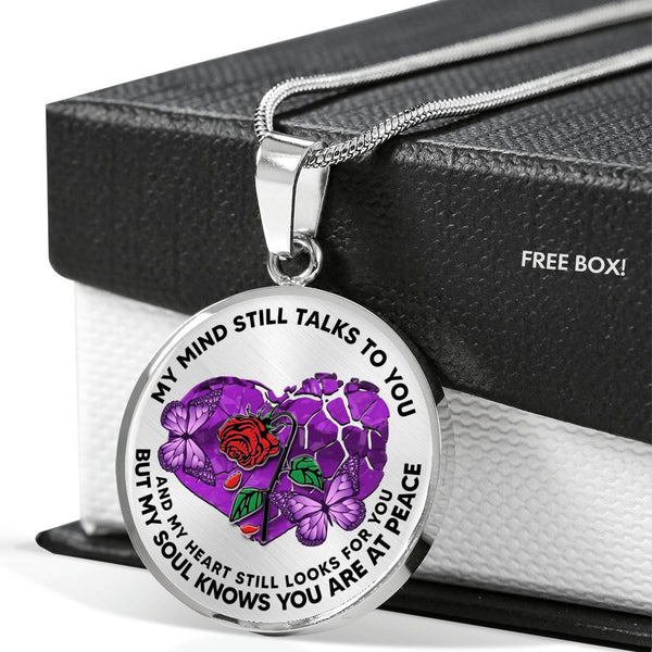 SP0109010 My Mind Still Talks To You Purple Butterflies Broken Heart And Rose Luxury Necklace with Back Engraving