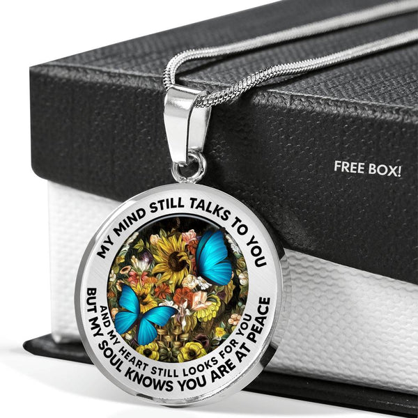 AG2908032 My Mind Still Talks To You Blue Butterflies Flower Luxury Necklace with Back Engraving