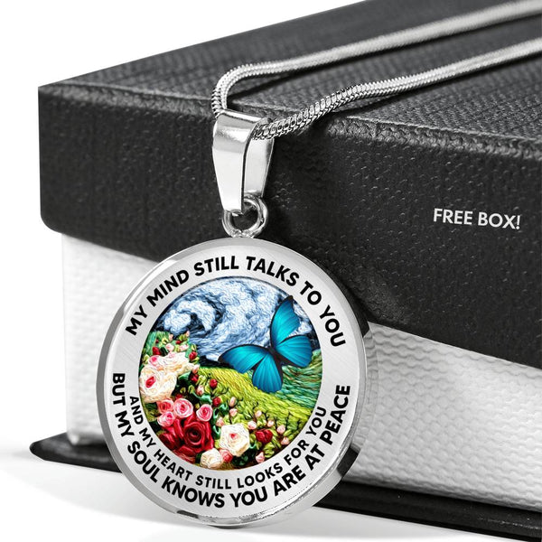 AG2508034 My Mind Still Talks To You Blue Butterflies Flower Luxury Necklace with Back Engraving