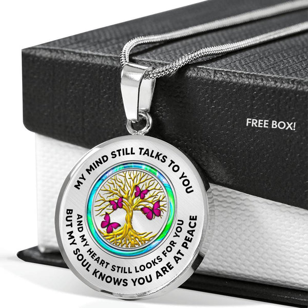 JL1407025 My Mind Still Talks To You Pink Butterflies Opal Gold Tree Of Life Luxury Necklace with Back Engraving