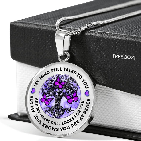 My Mind Still Talks To You Butterfly Purple Circle Tree Of Life v3 PT0034 Luxury Necklace with Back Engraving