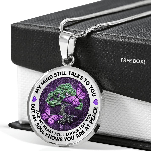 AG1308036 My Mind Still Talks To You Purple Butterflies Tree Of Life  Luxury Necklace with Back Engraving