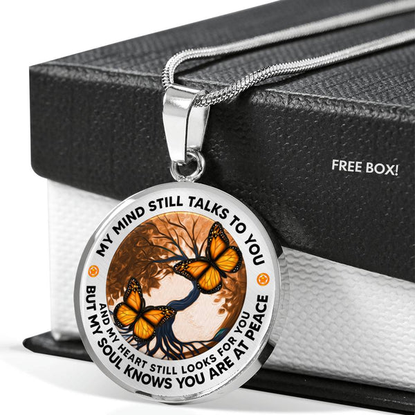 AG1508006 My Mind Still Talks To You Orange Monarch Butterflies Tree Of Life  Luxury Necklace with Back Engraving