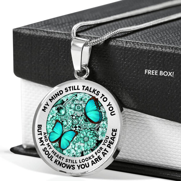 AG2608002 My Mind Still Talks To You Turquoise Butterflies Flower Luxury Necklace with Back Engraving