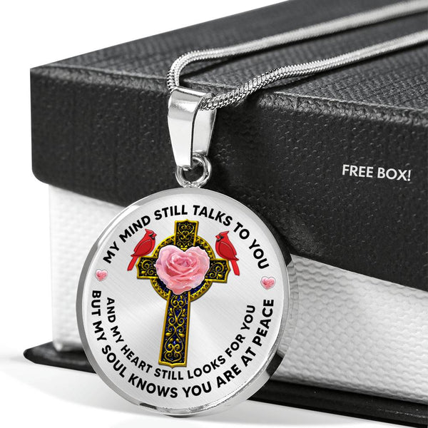 JL2007005 My Mind Still Talks To You Red Cardinals Rose Golden Cross And Galaxy Luxury Necklace with Back Engraving