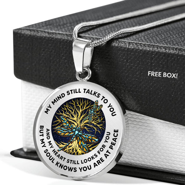TMCN0076 Turquoise Dragonfly My Mind Still Talks To You Tree Of Life Luxury Necklace with Back Engraving