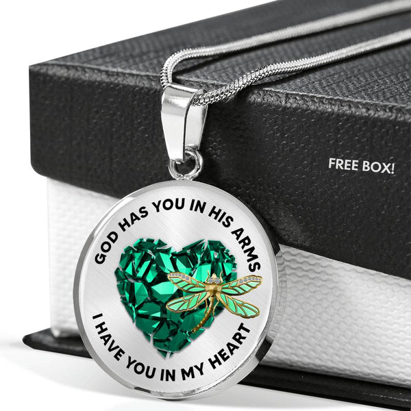 TQ0107 God Has You In His Arms Dragonfly Broken Heart Luxury Necklace with Back Engraving