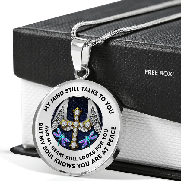 JL1407024 My Mind Still Talks To You Turquoise Dragonflies Cross Wings  Luxury Necklace with Back Engraving