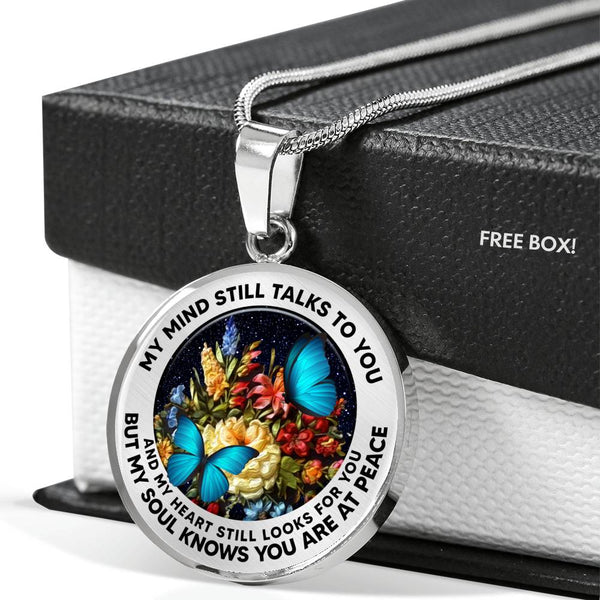 AG2908056 My Mind Still Talks To You Blue Butterflies Flower Luxury Necklace with Back Engraving