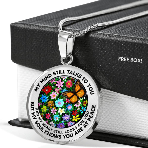 AG2808012 My Mind Still Talks To You Orange Monarch Butterflies Flower Luxury Necklace with Back Engraving