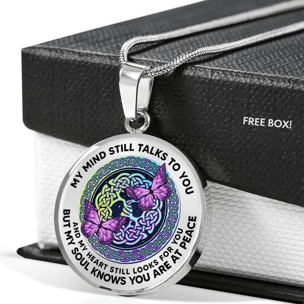 AG0408047 My Mind Still Talks To You Purple Butterflies Metal Celtic Knot Tree Of Life And Galaxy Luxury Necklace with Back Engraving