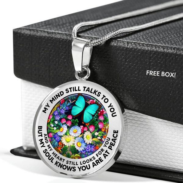 AG2808001 My Mind Still Talks To You Turquoise Butterflies Flower Luxury Necklace with Back Engraving