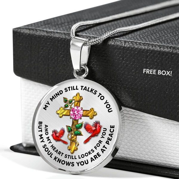 JL2107007 My Mind Still Talks To You Red Cardinals Golden Cross Ruby Luxury Necklace with Back Engraving