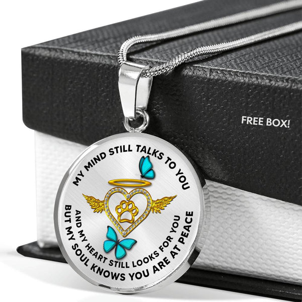 JL1707022 My Mind Still Talks To You Turquoise Butterflies Golden Angel Heart Paw Luxury Necklace with Back Engraving