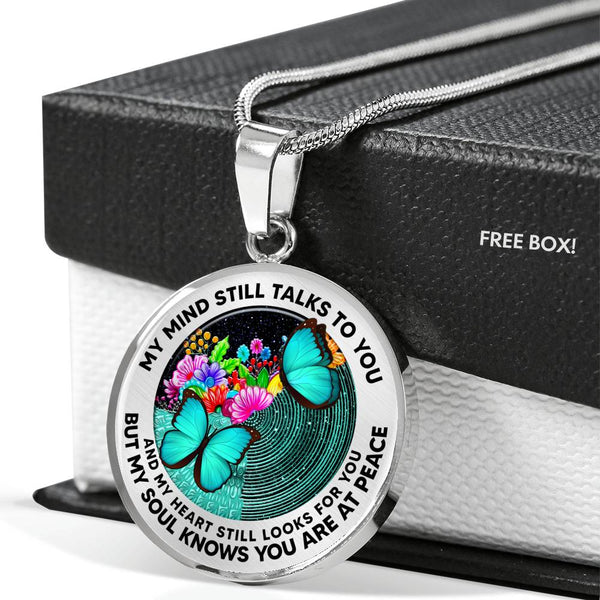 AG2408006 My Mind Still Talks To You Turquoise Butterflies Flower Luxury Necklace with Back Engraving