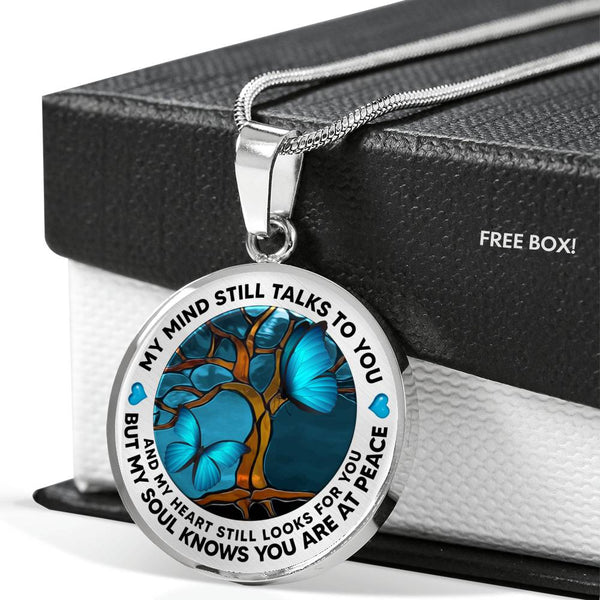 AG1308014 My Mind Still Talks To You Blue Butterflies Tree Of Life  Luxury Necklace with Back Engraving