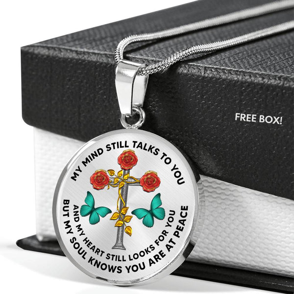 JL2107004 My Mind Still Talks To You  Turquoise Butterflies Three Red Rose Cross Luxury Necklace with Back Engraving