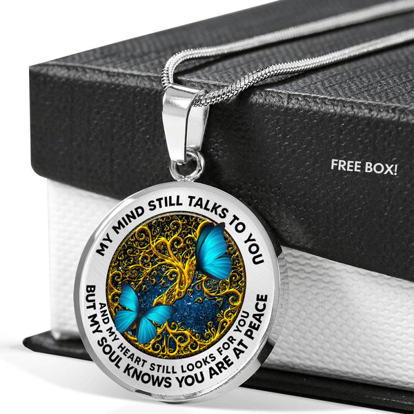 AG2208025 My Mind Still Talks To You Blue Butterflies Gold Tree Of Life Luxury Necklace with Back Engraving