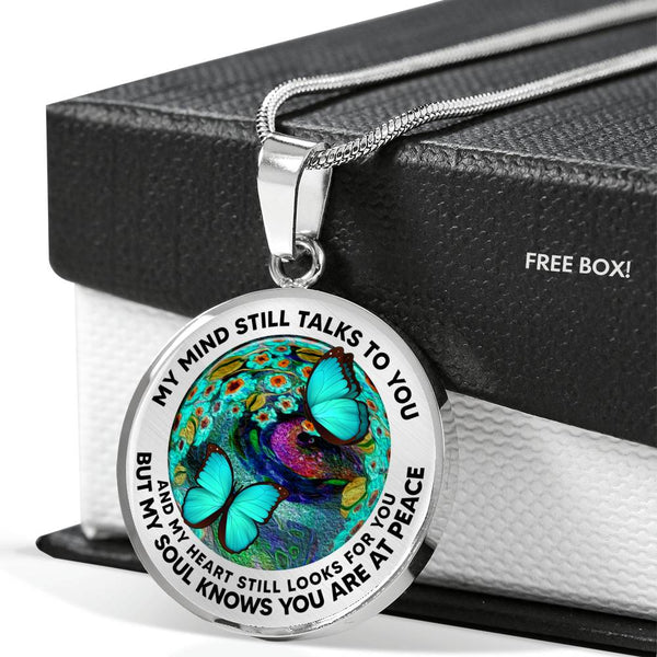 AG2608010 My Mind Still Talks To You Turquoise Butterflies Flower Luxury Necklace with Back Engraving