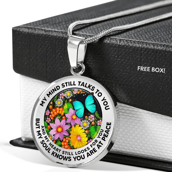 AG2908004 My Mind Still Talks To You Turquoise Butterflies Flower Luxury Necklace with Back Engraving
