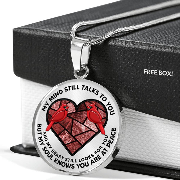 SP0109039 My Mind Still Talks To You Red Cardinals Broken Heart Luxury Necklace with Back Engraving