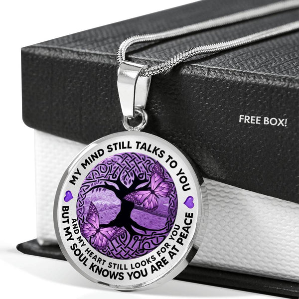 AG1308031 My Mind Still Talks To You Purple Butterflies Tree Of Life  Luxury Necklace with Back Engraving