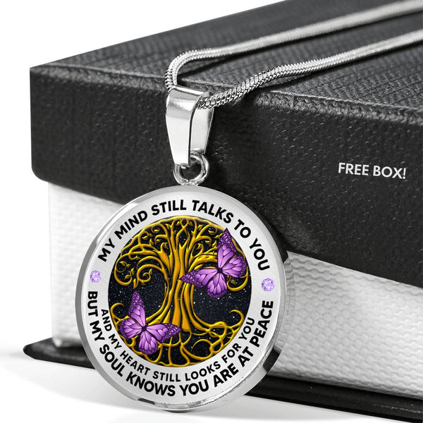 AG2008020 My Mind Still Talks To You Purple Butterflies Gold Tree Of Life  Luxury Necklace with Back Engraving