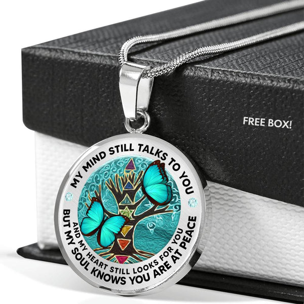 AG2008001 My Mind Still Talks To You Turquoise Butterflies Tree Of Life  Luxury Necklace with Back Engraving