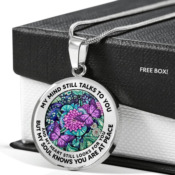 AG2608018 My Mind Still Talks To You Purple Butterflies Flower Luxury Necklace with Back Engraving