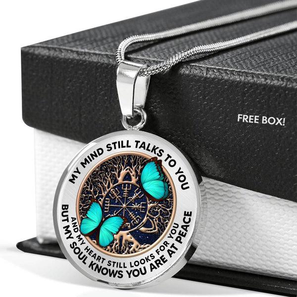 AG1208014 My Mind Still Talks To You Blue Butterflies Rose Gold Celtic Tree Of Life Luxury Necklace with Back Engraving