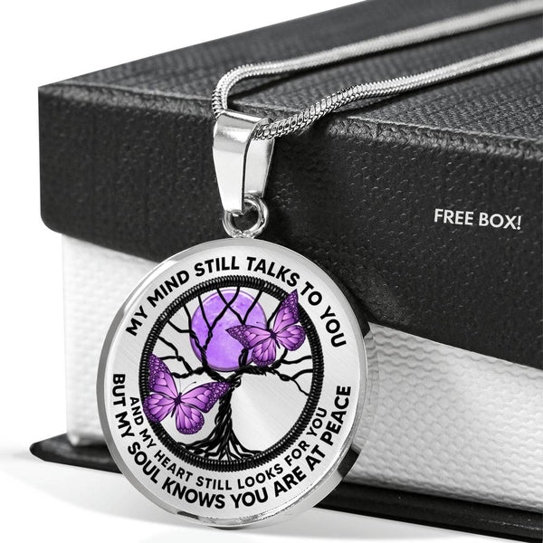 AG0608069 My Mind Still Talks To You Purple Butterflies Black Moon Tree Of Life Luxury Necklace with Back Engraving