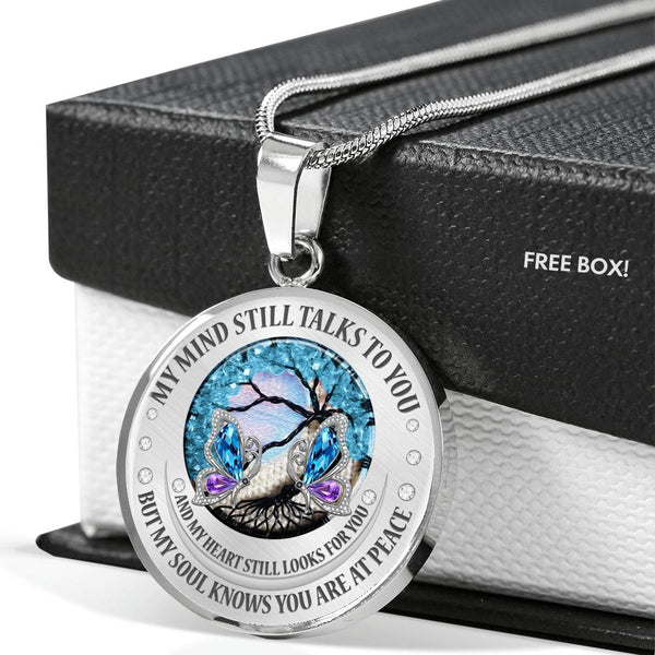 My Mind Still Talks To You Turquoise Butterflies Moon Tree Of Life SP2209003 Luxury Necklace with Back Engraving