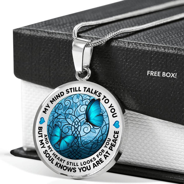 AG1308022 My Mind Still Talks To You Blue Butterflies Tree Of Life  Luxury Necklace with Back Engraving