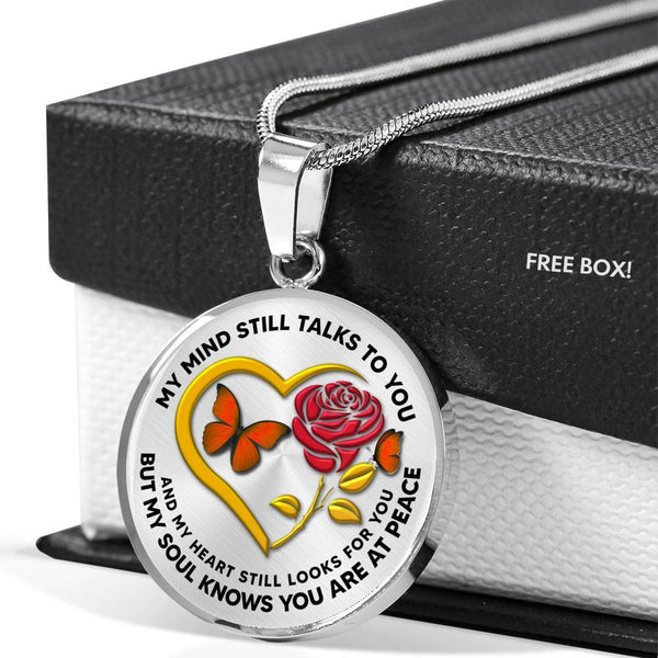 B0708063 My Mind Still Talks To You Orange Butterflies Rose And Golden Heart Shape Luxury Necklace with Back Engraving