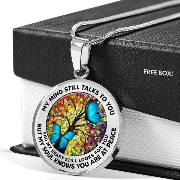 AG2108032 My Mind Still Talks To You Blue Butterflies Tree Of Life  Luxury Necklace with Back Engraving