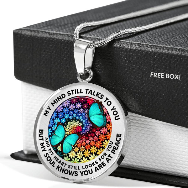 AG2408007 My Mind Still Talks To You Turquoise Butterflies Flower Luxury Necklace with Back Engraving