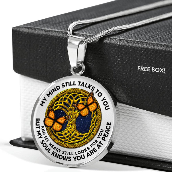 AG0608059 My Mind Still Talks To You Orange Monarch Butterflies Gold Celtic Knot Tree Of Life Luxury Necklace with Back Engraving