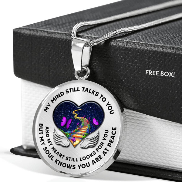 B0713006 My Mind Still Talks To You Purple Butterflies Stair Way To Heaven With Heart Wings Luxury Necklace with Back Engraving