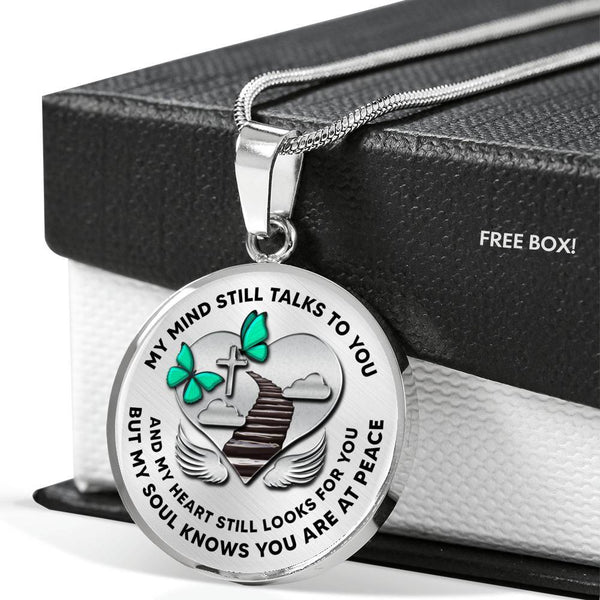 B07130010 My Mind Still Talks To You Green Butterflies Stair Way To Heaven With Silver Cross Luxury Necklace with Back Engraving