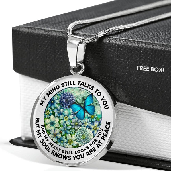 AG2208046 My Mind Still Talks To You Blue Butterflies Flower  Luxury Necklace with Back Engraving