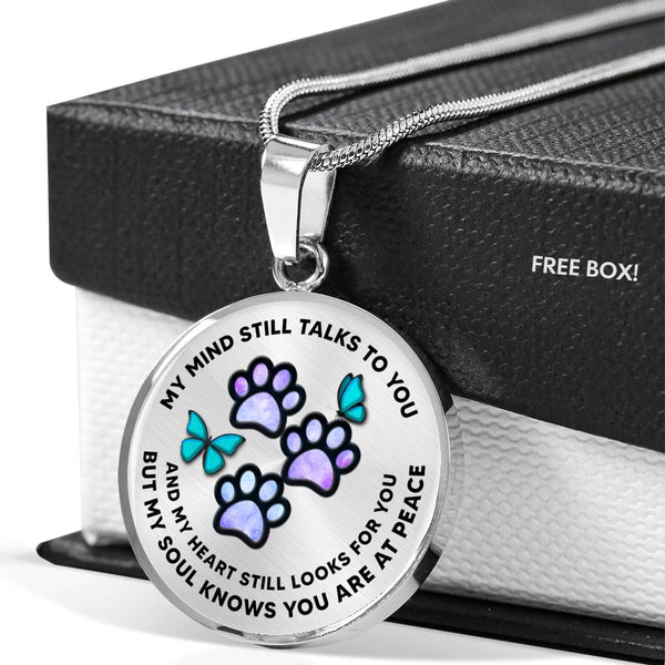 JL1707029 My Mind Still Talks To You Turquoise Butterflies Black Colorful Paws Luxury Necklace with Back Engraving