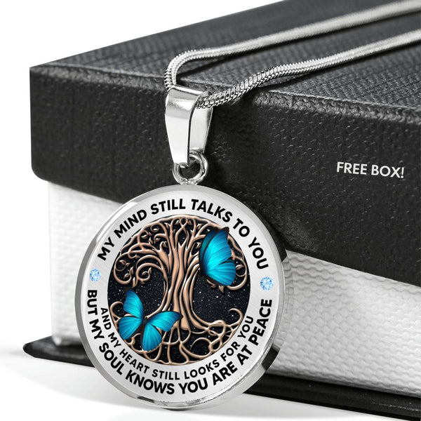 AG2008015 My Mind Still Talks To You Blue Butterflies Tree Of Life  Luxury Necklace with Back Engraving