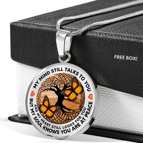 AG1308032 My Mind Still Talks To You Orange Monarch Butterflies Tree Of Life  Luxury Necklace with Back Engraving