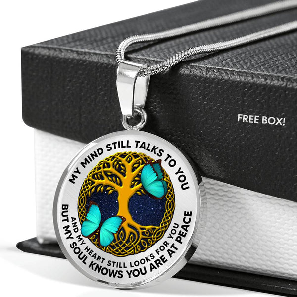 AG0608052 My Mind Still Talks To You Turquoise Butterflies Gold Celtic Knot Tree Of Life Luxury Necklace with Back Engraving