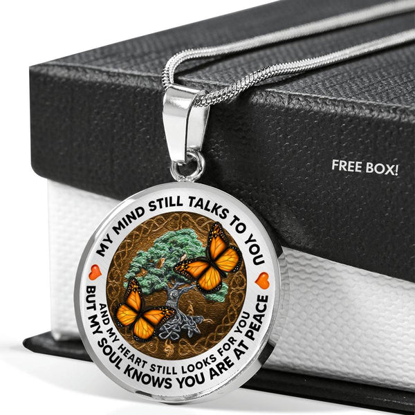 AG1308035 My Mind Still Talks To You Orange Monarch Butterflies Tree Of Life  Luxury Necklace with Back Engraving